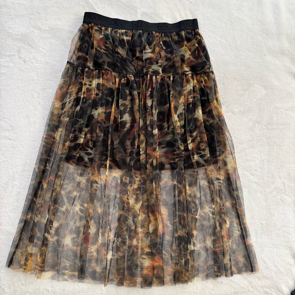 DKNY Animal Print Sheer Tulle Overlay A-Line Midi Skirt—NWT—S - Picture 7 of 15